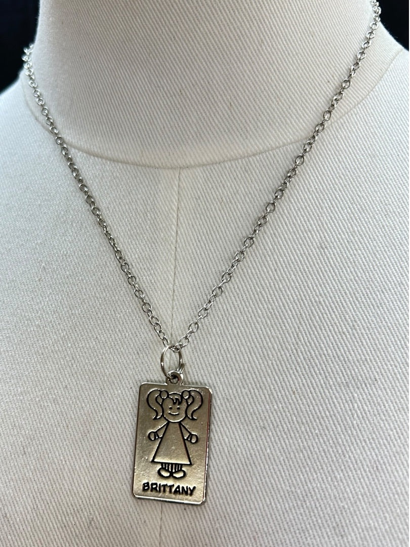 Silvertone Pendant Necklace Brittany Little Girl 18 Inch Lobster Clasp