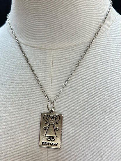 Silvertone Pendant Necklace Brittany Little Girl 18 Inch Lobster Clasp