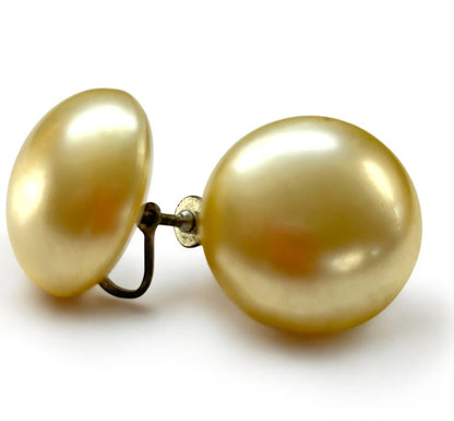 Vintage Screw Back Non-Pierced Earrings Faux Pearl Button 1 Inch Diameter