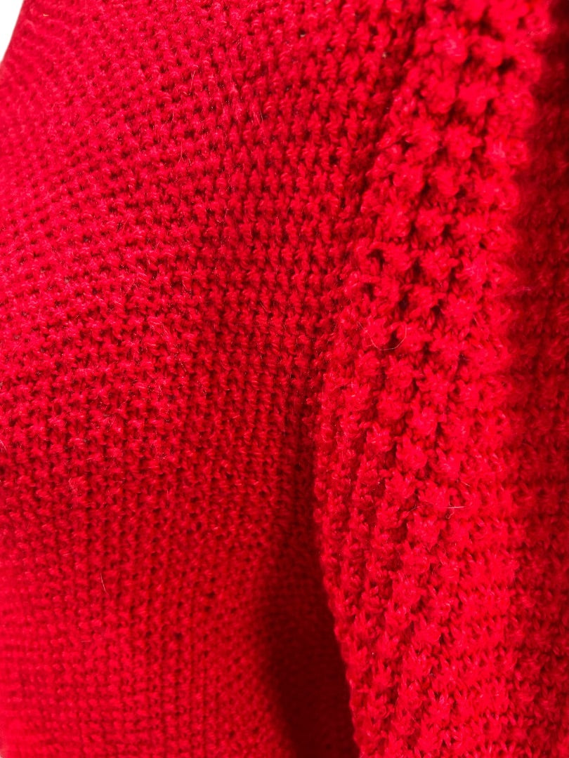 1960s Red Hand Knit Sweater Mock Neck Womens Soft