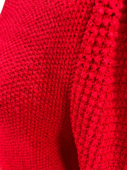 1960s Red Hand Knit Sweater Mock Neck Womens Soft