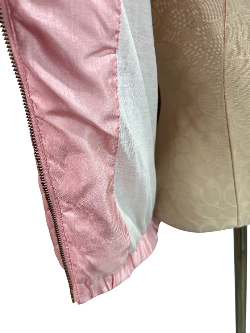 XS Tail Womens Track Jacket Pink Quilted Satin 80s Retro Zip Up Black Trim