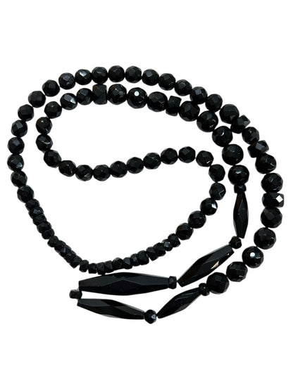Vintage Jet Aurora Borealis Black Beaded Necklace Overhead 28 Inch