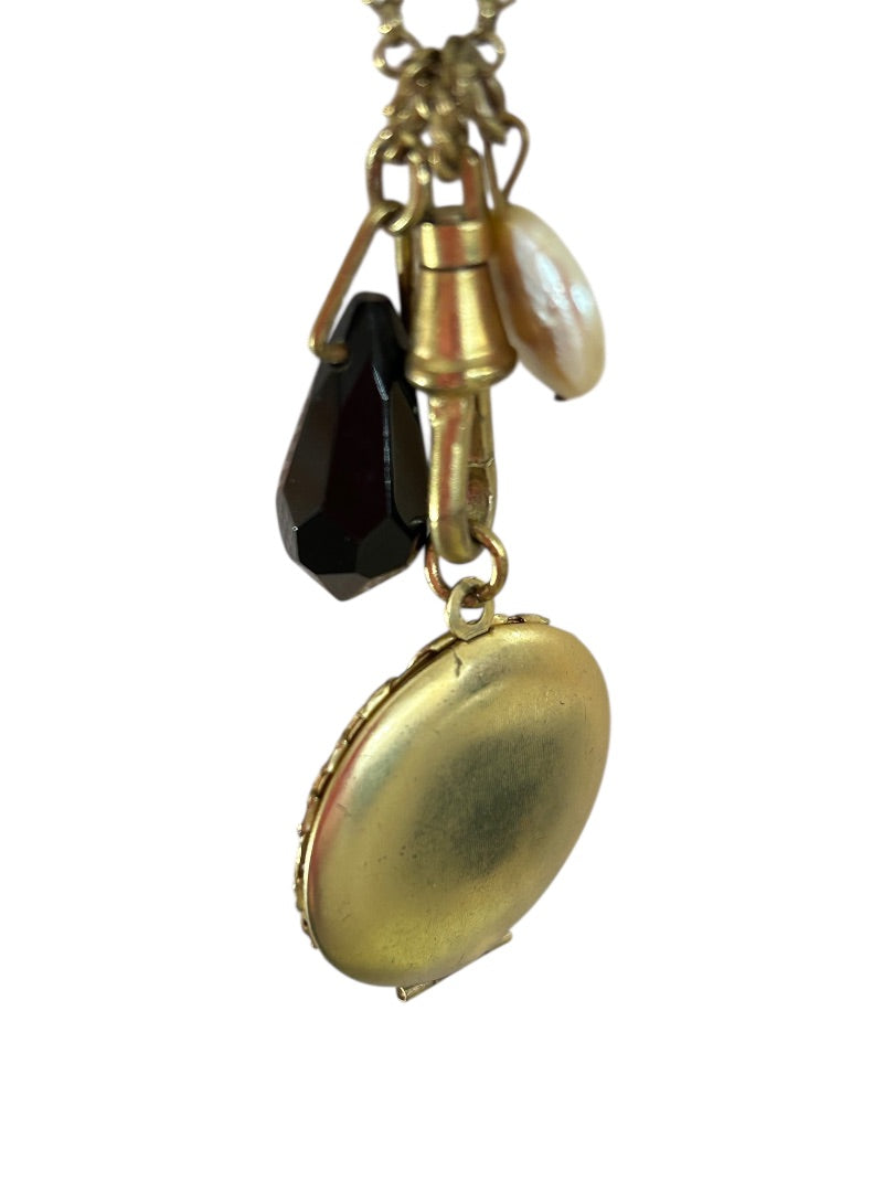 Mud Pie Goldtone Charm Necklace 30 Inch Locket Spring Clasp