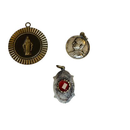 Lot of 3 Vintage Religious Medal Charm Pendants One Relic Mary