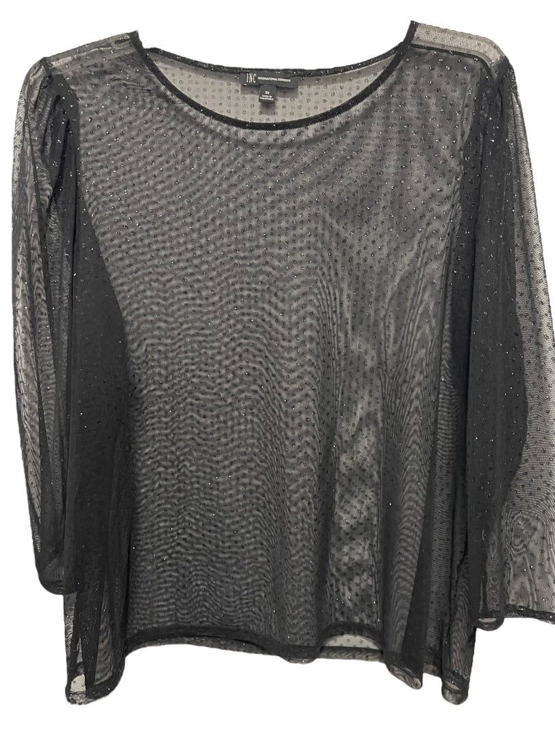 3X INC Womens Shirt Sheer Long Sleeve Glitter Shimmer Polka Dots