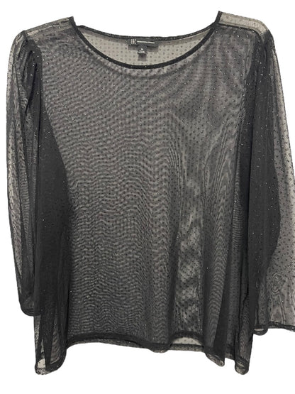 3X INC Womens Shirt Sheer Long Sleeve Glitter Shimmer Polka Dots