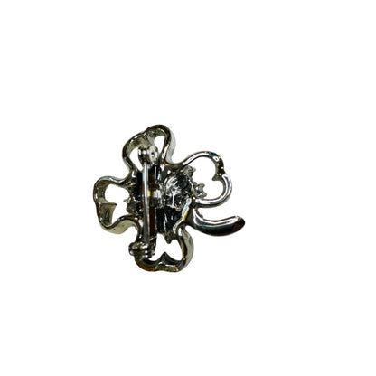 Vintage Silvertone 4 Leaf Clover Brooch Pin Light Blue 1.1 Inch