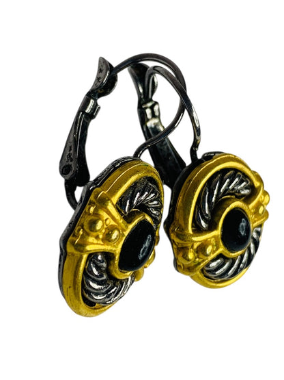 Mixed Metal Goldtone Pewter Leverback Earrings Pierced 1.2 Inch Drop