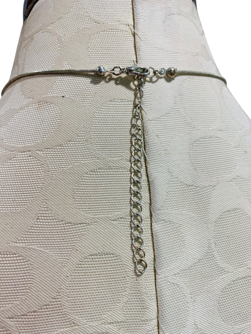 Silvertone and Green Beaded Necklace Snake Chain 17-22 Inch Lobster Clasp