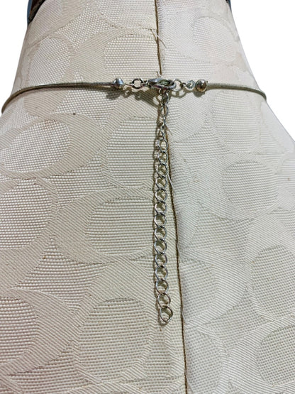 Silvertone and Green Beaded Necklace Snake Chain 17-22 Inch Lobster Clasp