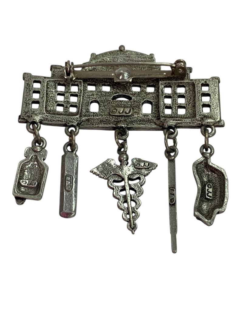 Vintage Signed JJ Jonette Hospital Brooch Charms 2 Inch