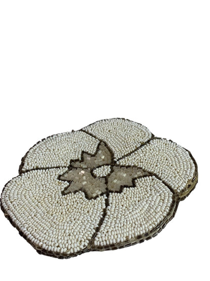 Vintage Beaded White Flower Small Pouch Snap Top Coin Purse 4 Inch