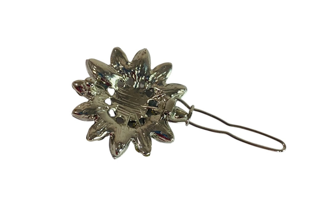 New Elle Rhinestone Silvertone Flower 2 Barrettes 47451 1.25 Inch Formal