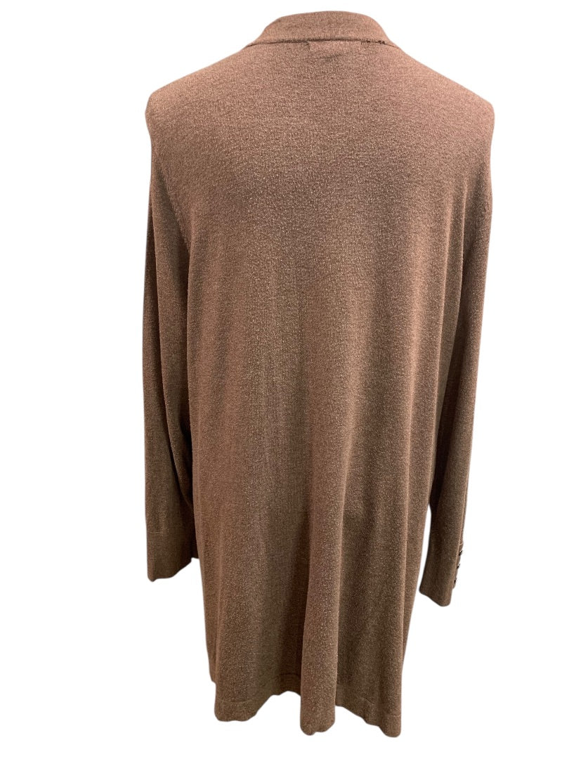 2X Roz & Ali Womens Long Tunic Cardigan Sweater Brown Pockets