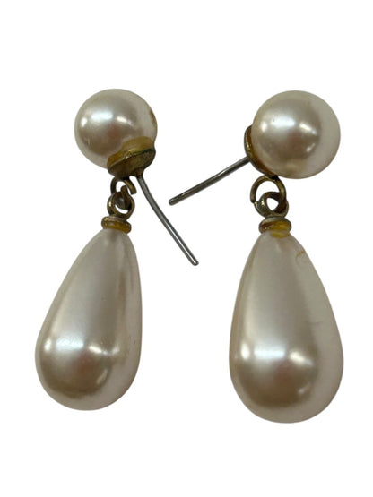 Faux Pearl Post Pierced Earrings Oval Drop 1.2 Inch
