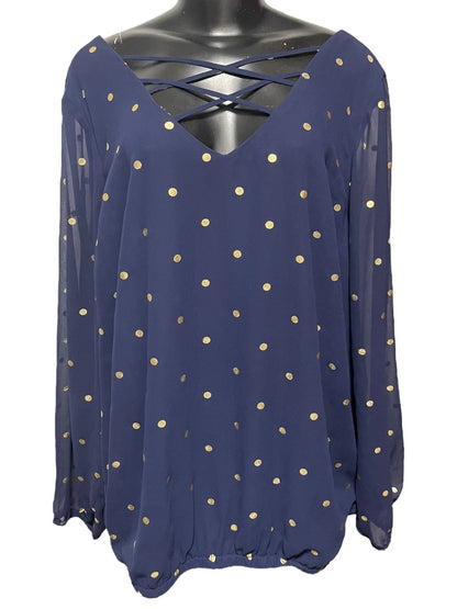 3X Torrid Polka Dot Chiffon Womens Shirt Blouse Lattice Front V-Neck