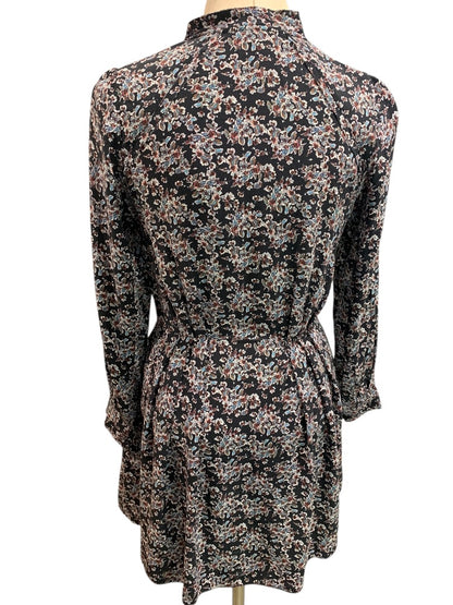 Small Dolce Vita Silk Floral Print Long Sleeve Dress V-Neck Tie Pockets