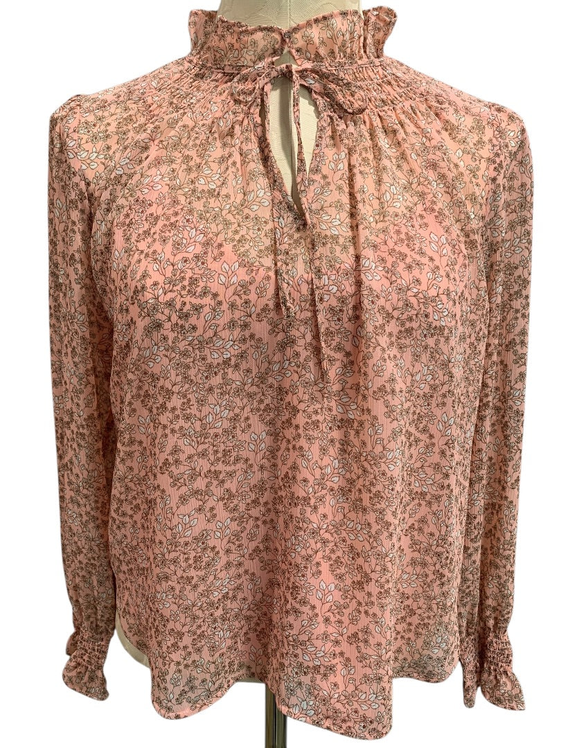 XSP Loft Petites Pink Floral Sheer Womens Blouse with Attached Camisole Long Sleeve