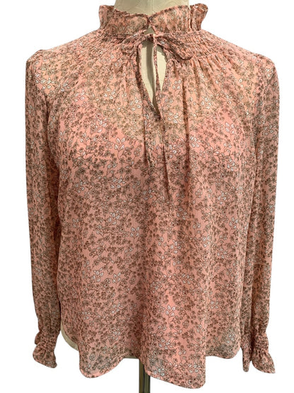 XSP Loft Petites Pink Floral Sheer Womens Blouse with Attached Camisole Long Sleeve