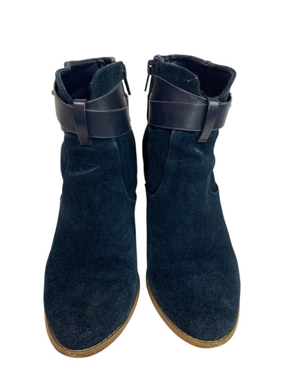 Size 6 Sole Society Womens Suede Booties Ink Blue Kelsita 3" Block Heel