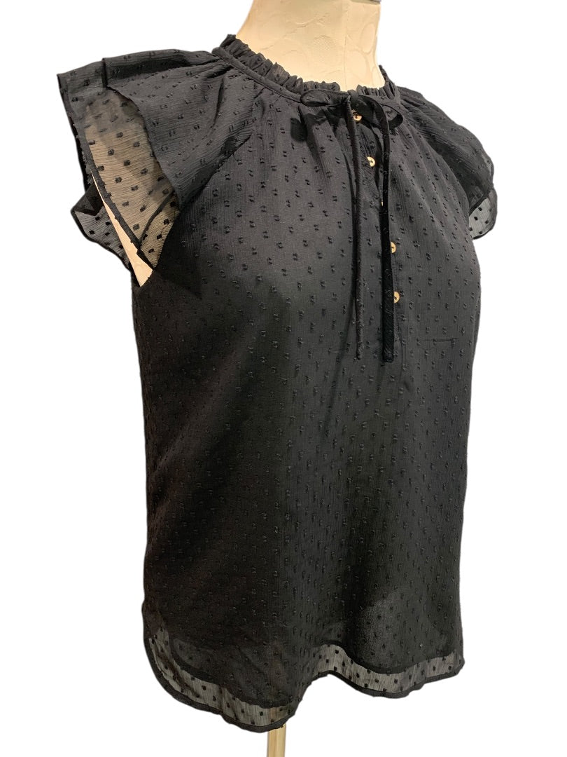 XS Loft Womens Sheer Black Swiss Dot Blouse Shirt