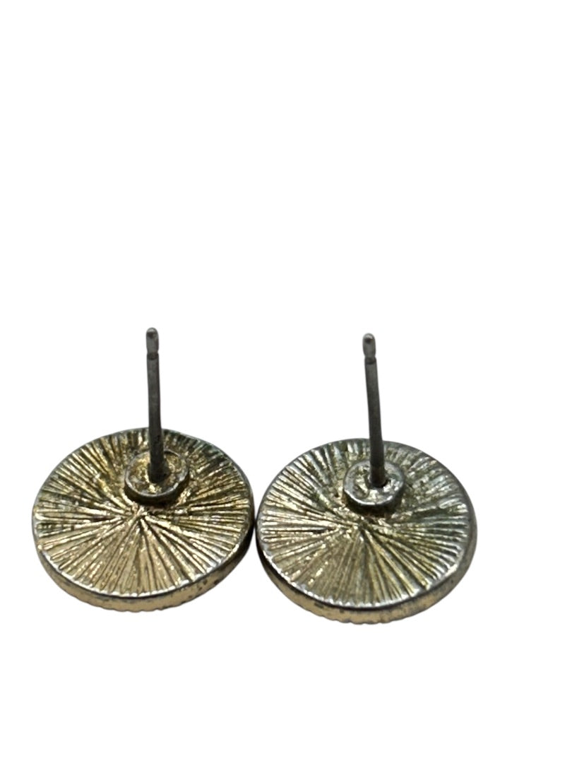 Small Silvertone Post Pierced Earrings .5 Inch Starfish Black Enamel