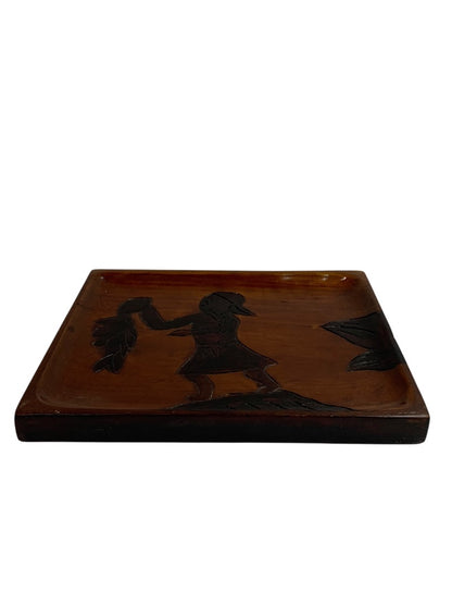 Vintage Wooden Tray Carved Silhouette Design 10" x 7.75"