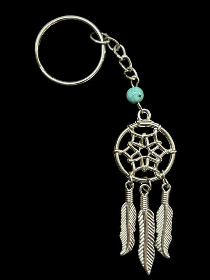 Silvertone Faux Turquoise Dream Catcher Keychain Keyring 4.5"