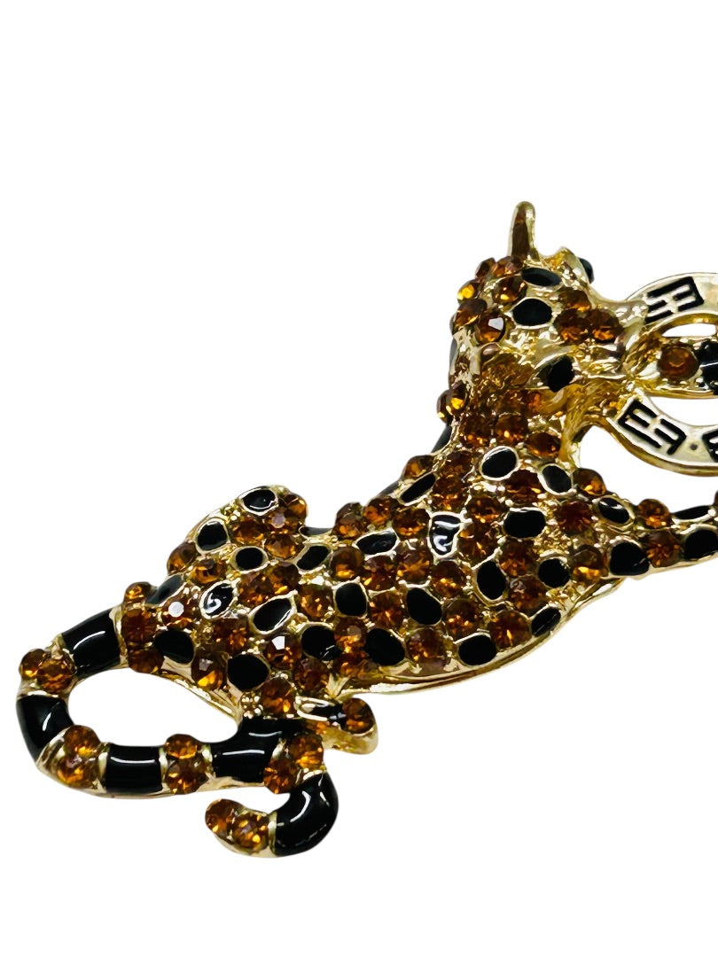 Goldtone Effy Panther Keychain Keyring Bag Clip Rhinestones 5"