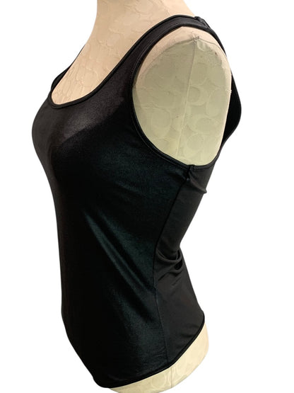 Medium Iris Womens Black Coated Bodysuit Sleeveless Scoop Neck