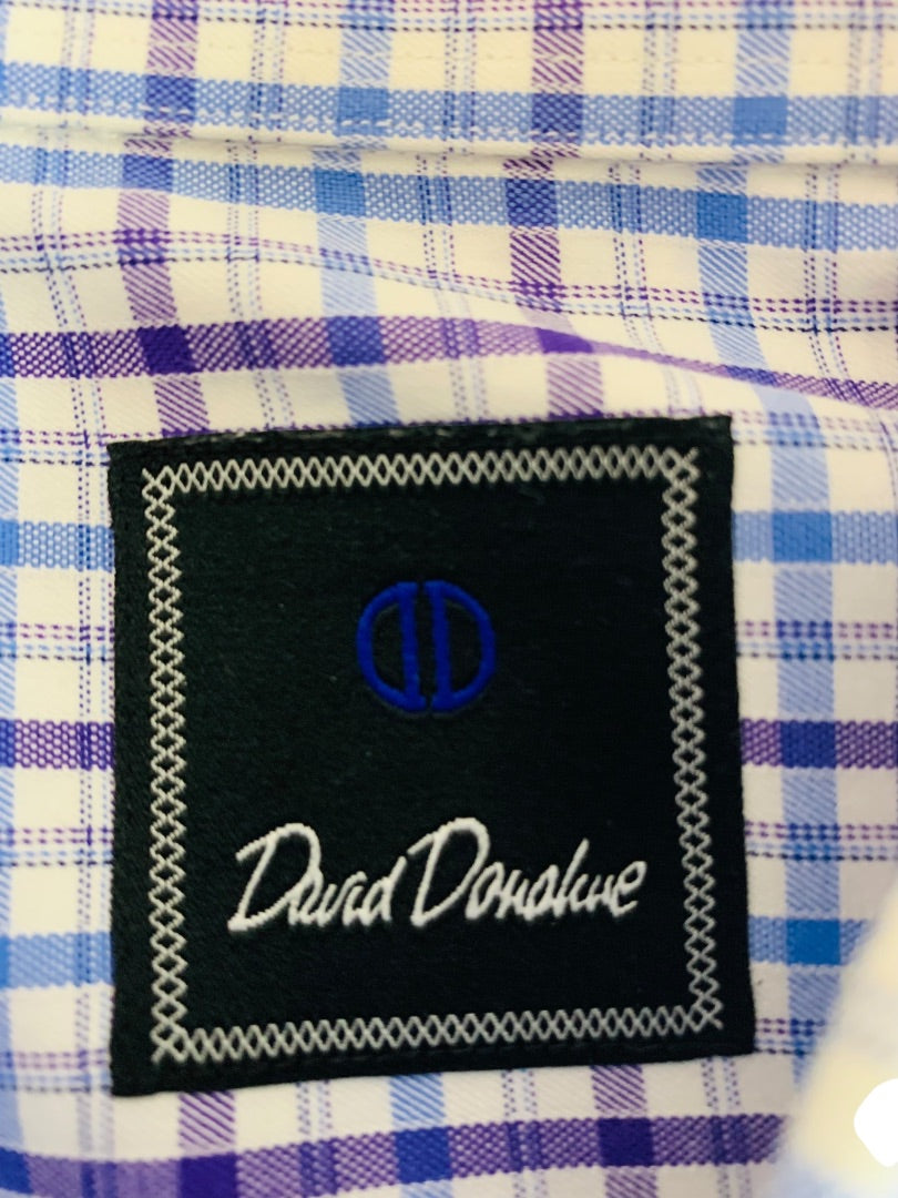 17.5 (32/33) David Donahue Mens Button Up Dress Shirt Plaid Purple