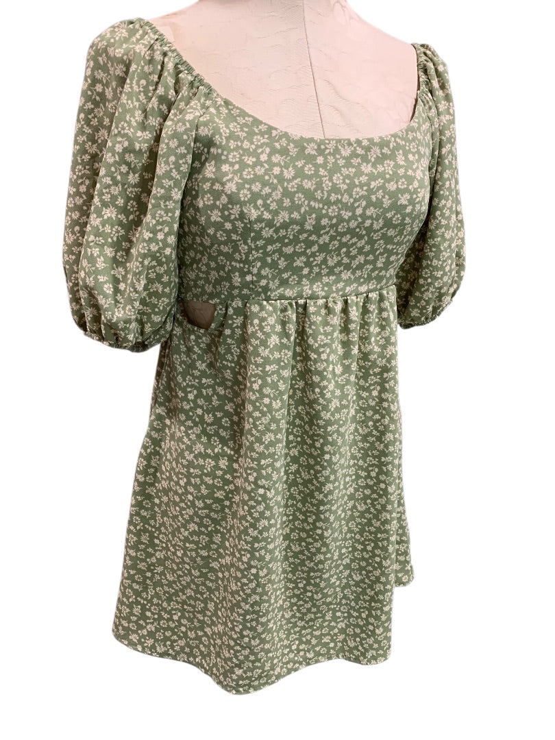 Small Altar'd State Off Shoulder Dress Pullover Green Floral Print Waist Cut Out