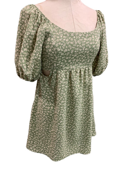 Small Altar'd State Off Shoulder Dress Pullover Green Floral Print Waist Cut Out