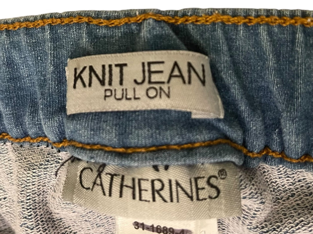 5X Catherines Pull On Elastic Waist Knit Jeans Pockets Blue New