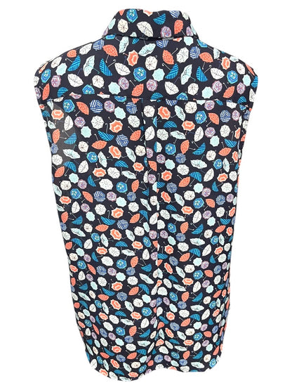 Large Talbots Button Up Collared Sleeveless Umbrella Patterned Shirt