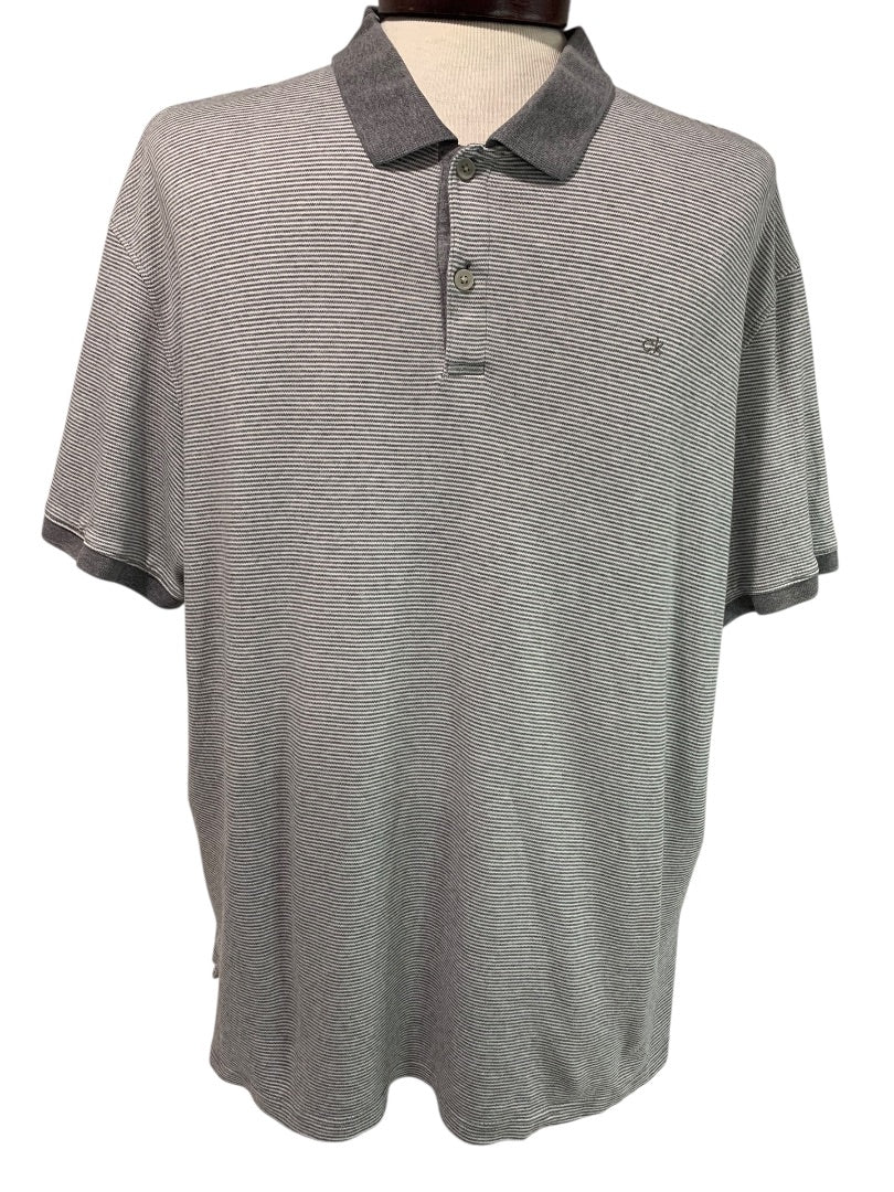 XXL Calvin Klein Mens New Gray Stripe Golf Polo Shirt Liquid Touch