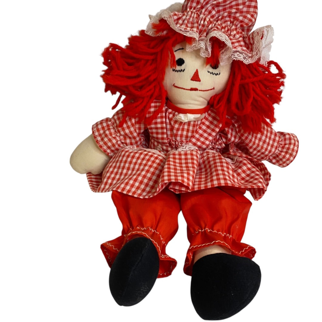 Vintage Raggedy Ann Rag Doll Handmade Red Gingham 16"