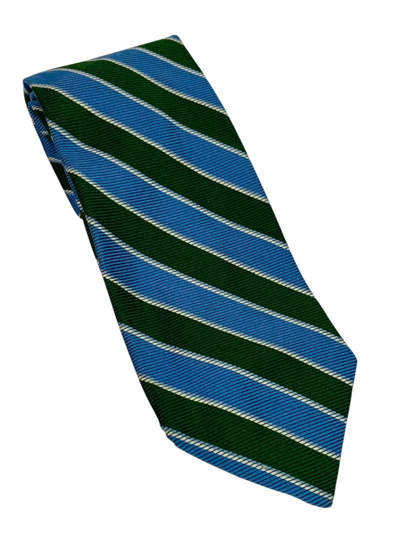 Brooks Brother Mens Woven Silk Necktie Tie Green Blue Stripe 2 3.75" Width 60" Length
