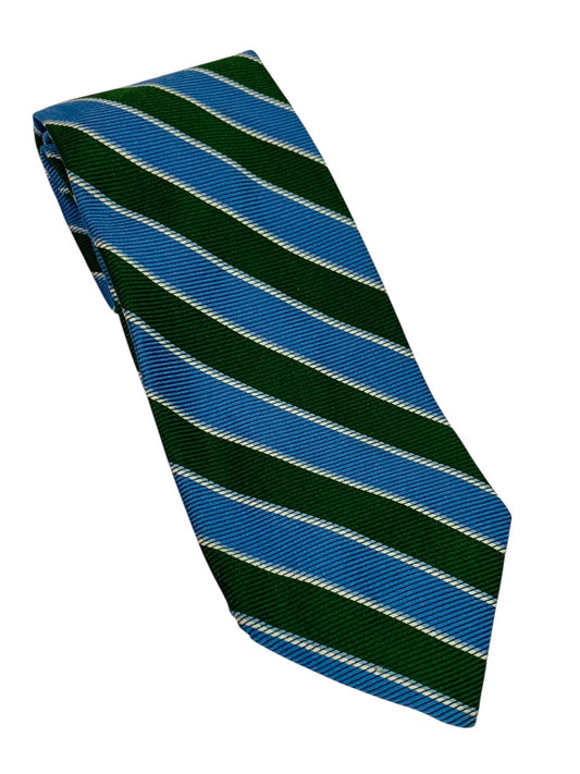 Brooks Brother Mens Woven Silk Necktie Tie Green Blue Stripe 2 3.75" Width 60" Length