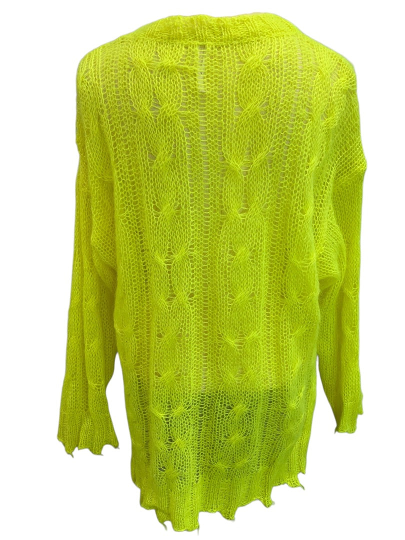 Medium Anthropologie The Posey Stitchy Womens Distressed Neon Sweater