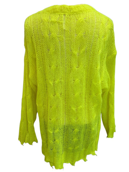 Medium Anthropologie The Posey Stitchy Womens Distressed Neon Sweater