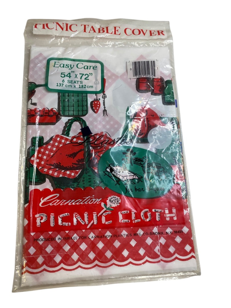 Vintage Picnic Table Cover New Old Stock 54" x 72" Plastic Bar-b-ques