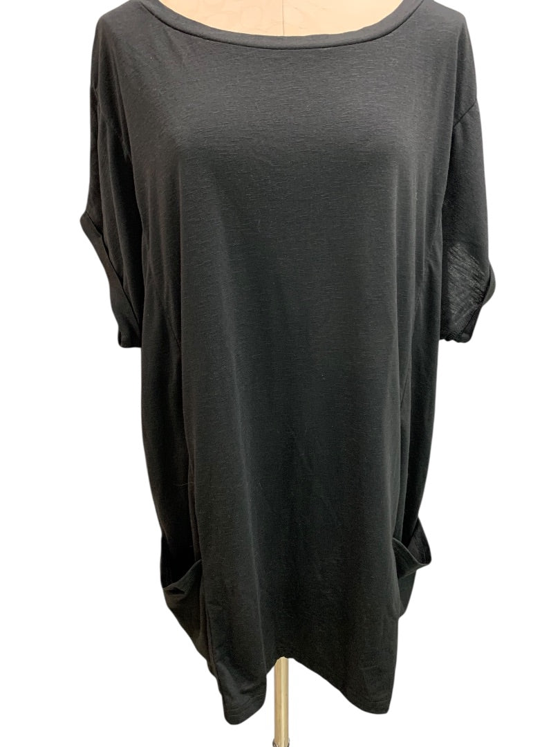 XXL Aimage Womens Black Tunic Tshirt Pockets Cuffed Sleeve