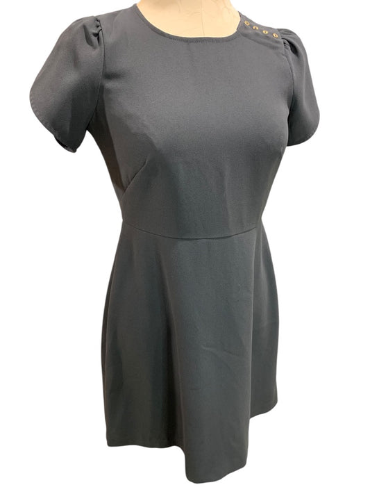 Size 2P Loft Petites Charcoal Gray A-Line Dress Button Embellished Shoulder