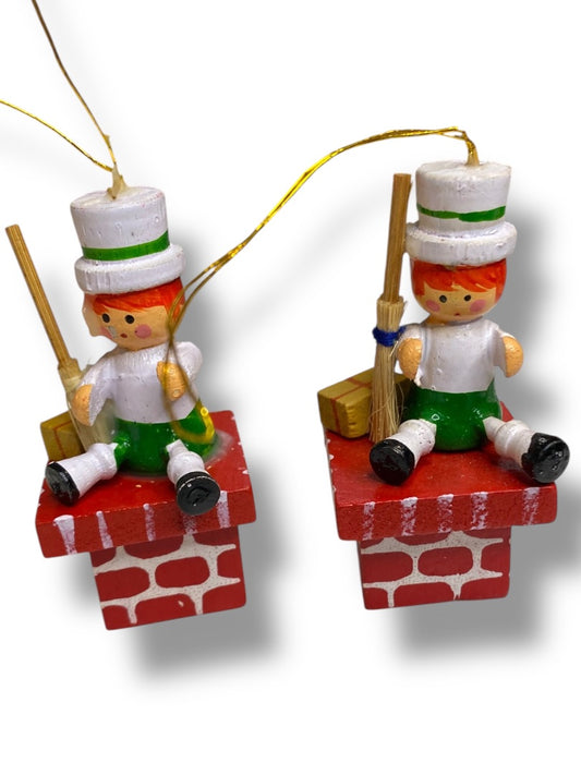 Vintage Wooden Christmas Holiday Ornaments Chimney Sweep 2.5"