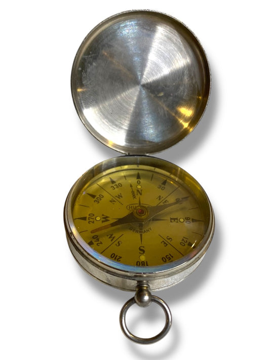 Vintage Hunter Liquid Filled Compass Made in Germany Pocket Silvertone