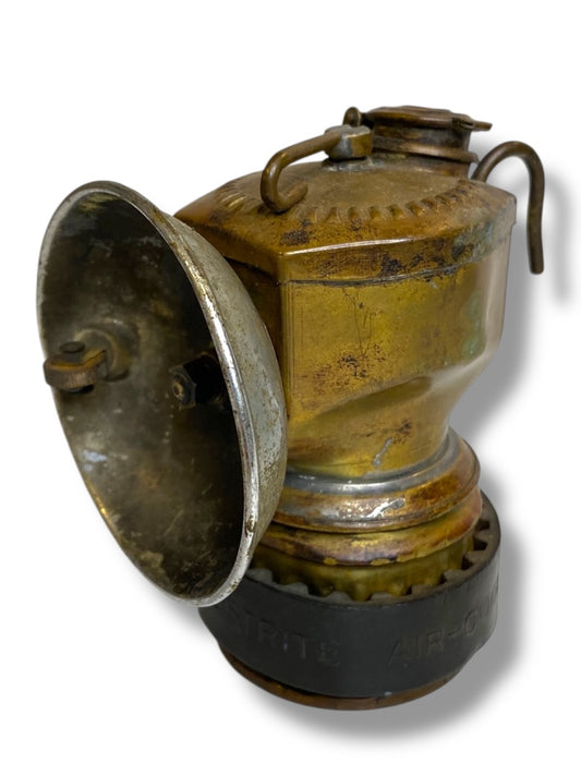 Vintage JustRite Carbide Miners Lamp Steampunk Brass with Grip Band