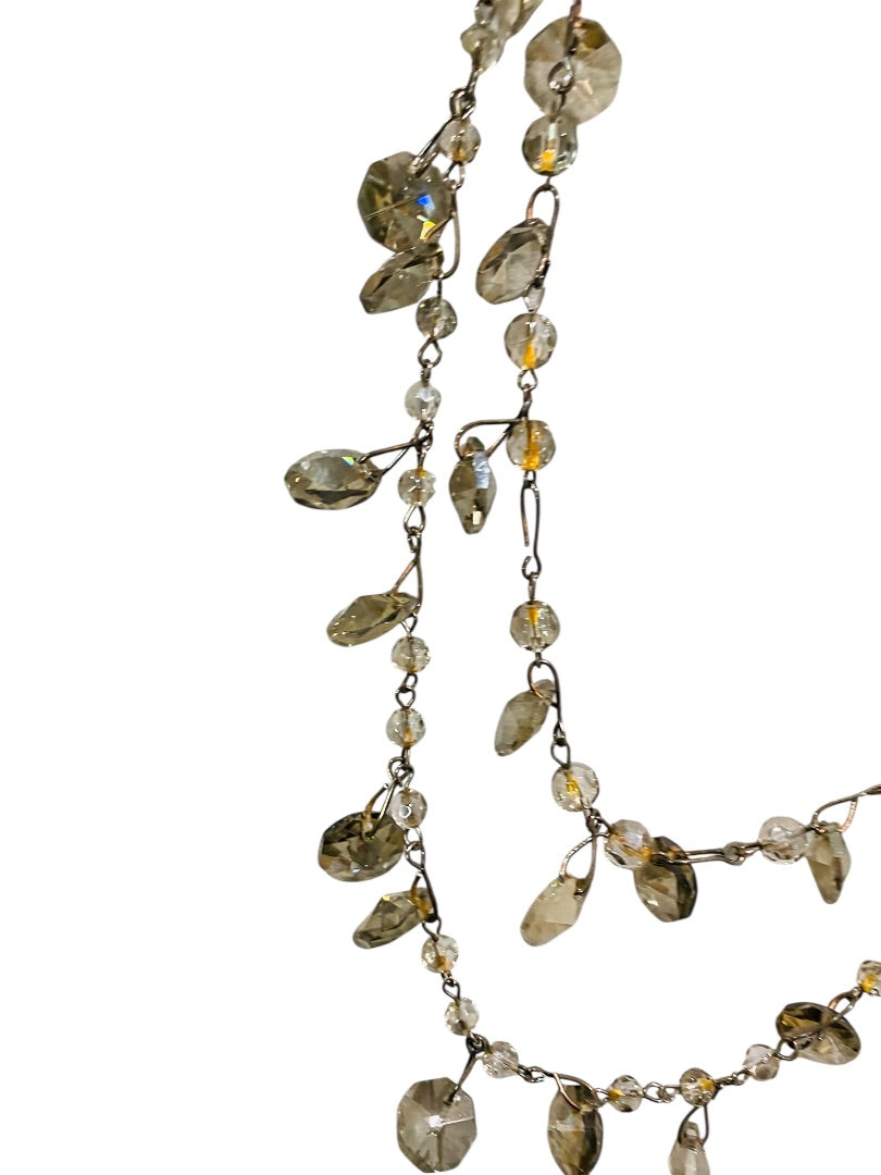 Pewter Color Double Strand Necklace Chunky Crystals 29" Chain