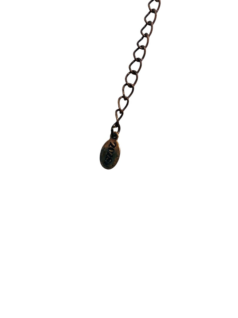 2028 Copper Color Rhinestone Antiqued Look Necklace 18" with 2" Drop